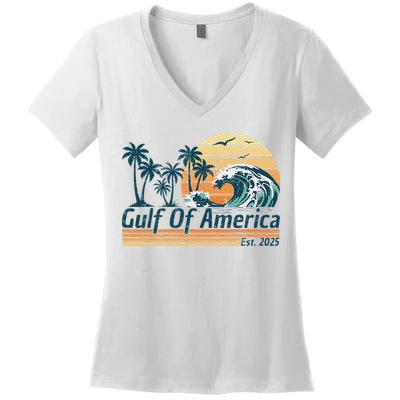 Gulf Of Us America Est 2025 Retro Vintage Beach Women's V-Neck T-Shirt