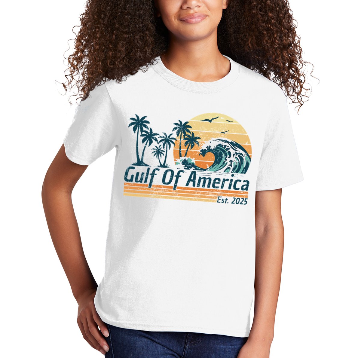 Gulf Of Us America Est 2025 Retro Vintage Beach Kids T-Shirt