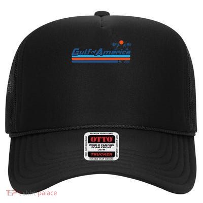 Gulf Of USA America Est 2025 American Flag Gulf Mexico High Crown Mesh Back Trucker Hat