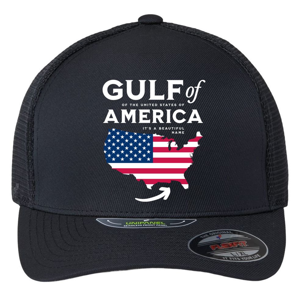 Gulf Of Usa America American Flag Pride Patriotic Flexfit Unipanel Trucker Cap