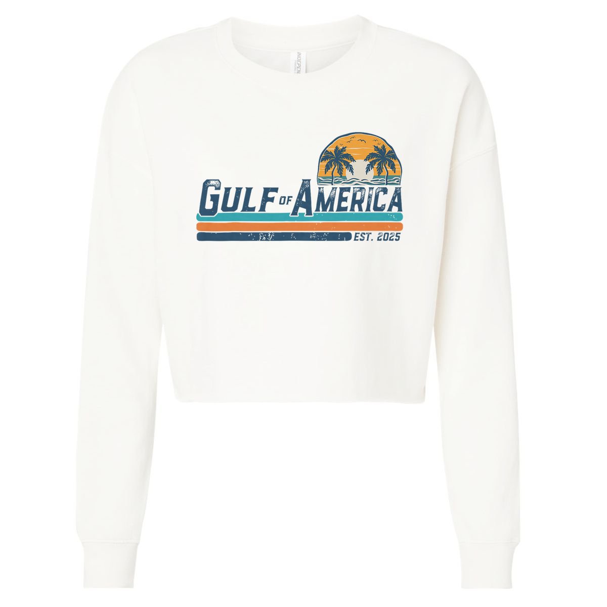 Gulf Of US America Est 2025 Retro Vintage Beach Cropped Pullover Crew