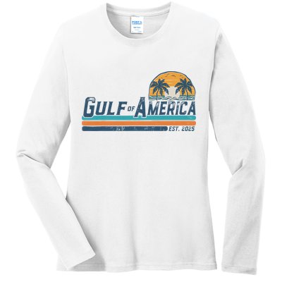 Gulf Of US America Est 2025 Retro Vintage Beach Ladies Long Sleeve Shirt