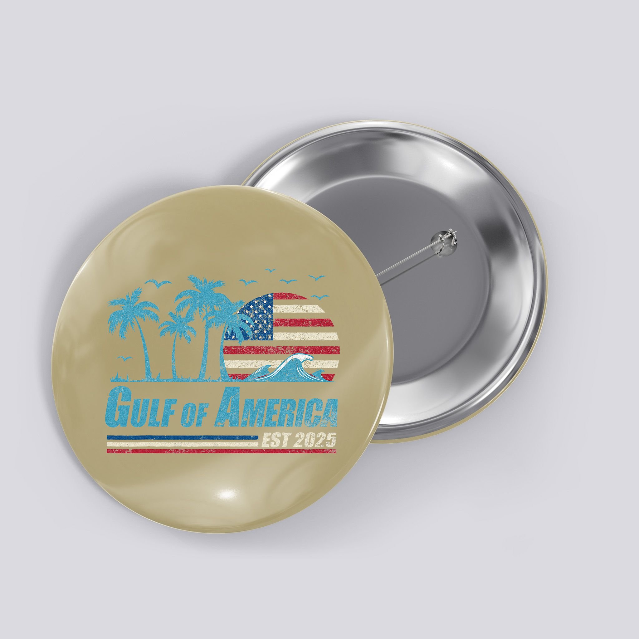 Gulf Of Usa America Est 2025 Retro Vintage Beach Button
