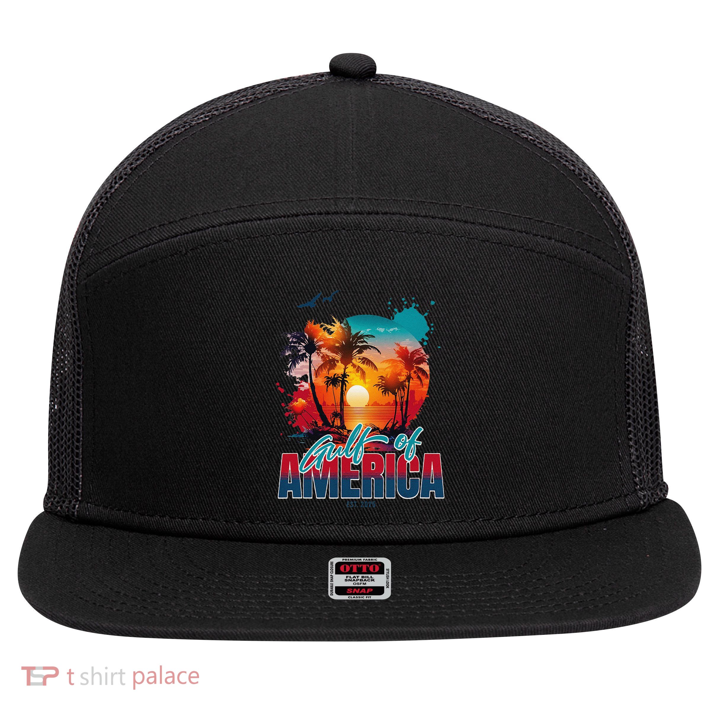 Gulf of US America Est 2025 Retro Vintage 7 Panel Mesh Trucker Snapback Hat
