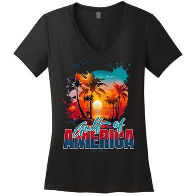 Gulf of US America Est 2025 Retro Vintage Women's V-Neck T-Shirt