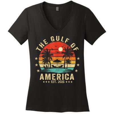 Gulf Of Us America Est 2025 Retro Vintage Beach Women's V-Neck T-Shirt