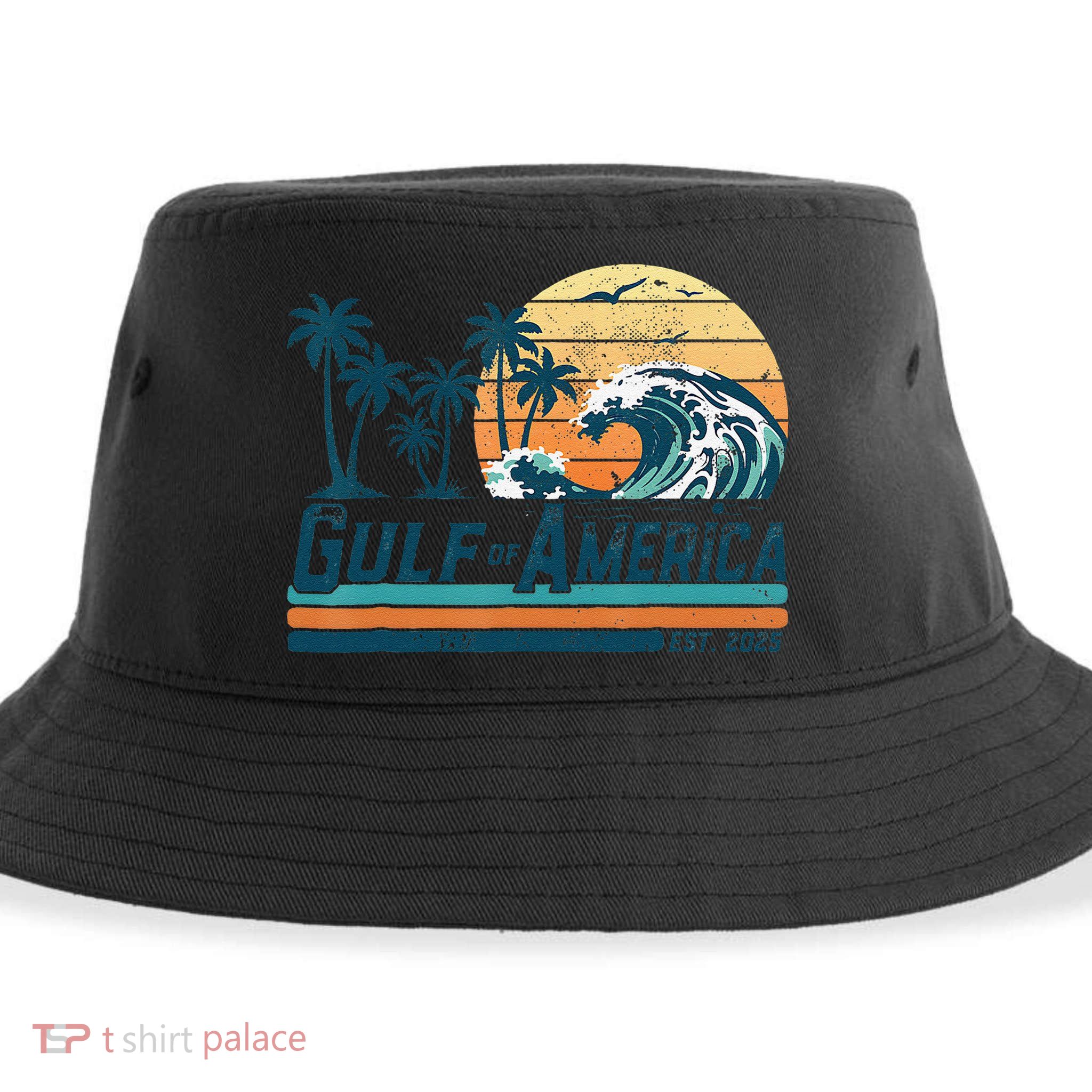 Gulf Of US America Est 2025 Retro Vintage Beach Sustainable Bucket Hat