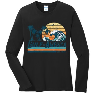 Gulf Of US America Est 2025 Retro Vintage Beach Ladies Long Sleeve Shirt