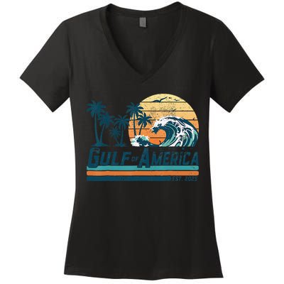 Gulf Of US America Est 2025 Retro Vintage Beach Women's V-Neck T-Shirt