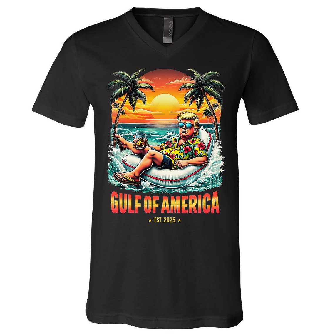 Gulf Of US America Est 2025 Retro Vintage Beach V-Neck T-Shirt