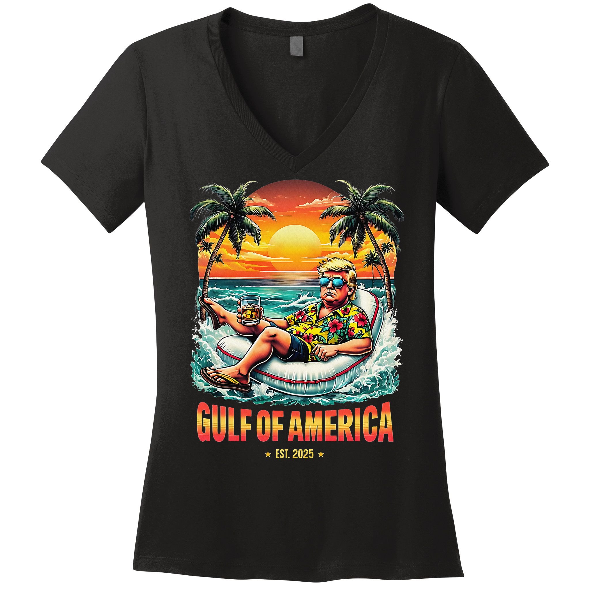 Gulf Of US America Est 2025 Retro Vintage Beach Women's V-Neck T-Shirt