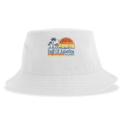 Gulf Of US America Est 2025 Retro Vintage Beach Style Sustainable Bucket Hat