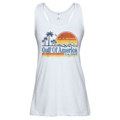 Gulf Of US America Est 2025 Retro Vintage Beach Style Ladies Essential Flowy Tank