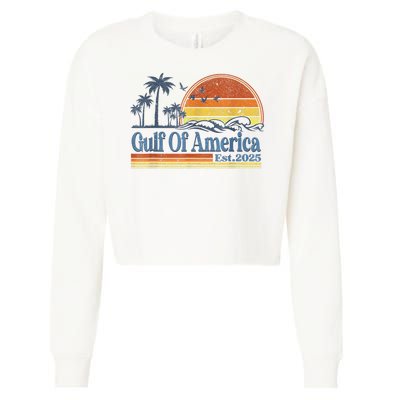 Gulf Of US America Est 2025 Retro Vintage Beach Style Cropped Pullover Crew