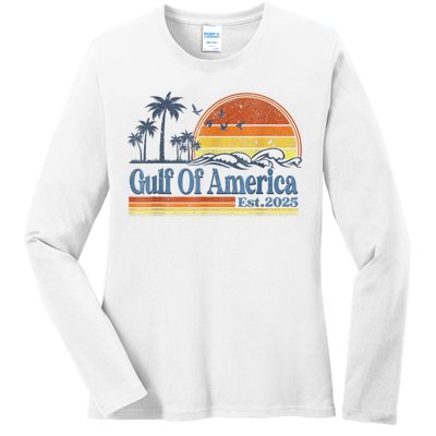 Gulf Of US America Est 2025 Retro Vintage Beach Style Ladies Long Sleeve Shirt