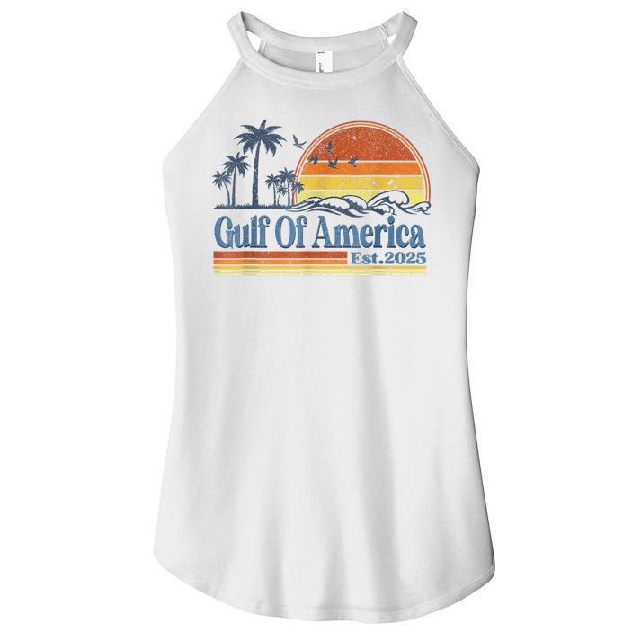 Gulf Of US America Est 2025 Retro Vintage Beach Style Women's Perfect Tri Rocker Tank