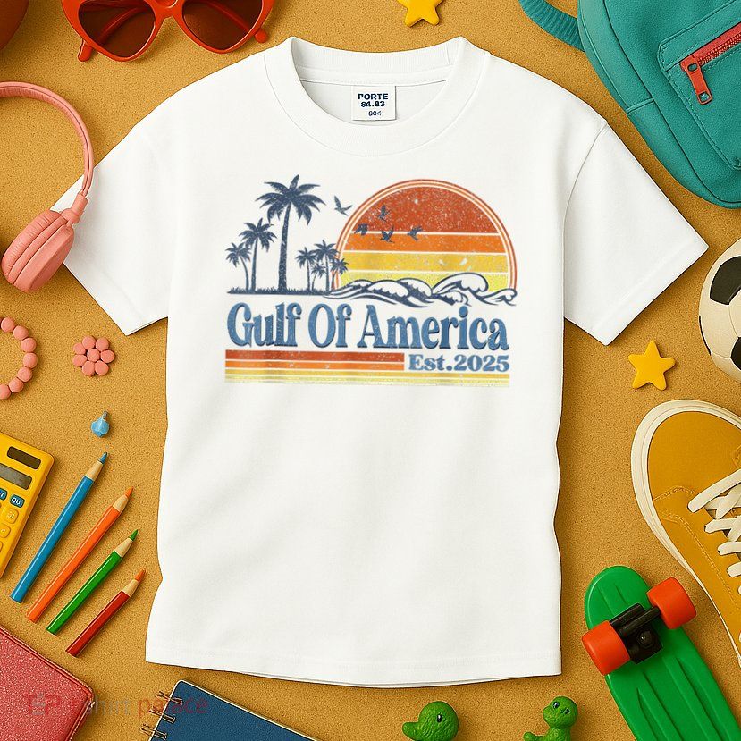 Gulf Of US America Est 2025 Retro Vintage Beach Style Kids T-Shirt