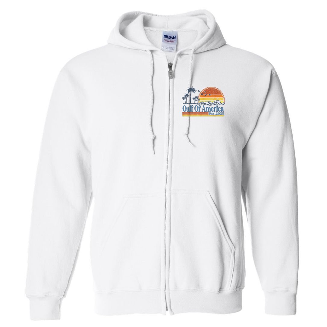 Gulf Of US America Est 2025 Retro Vintage Beach Style Full Zip Hoodie