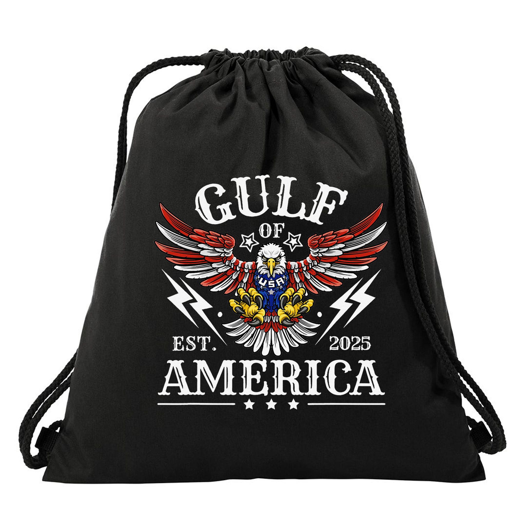 Gulf Of USA America Est 2025 American Flag Eagle 4th Of Drawstring Bag