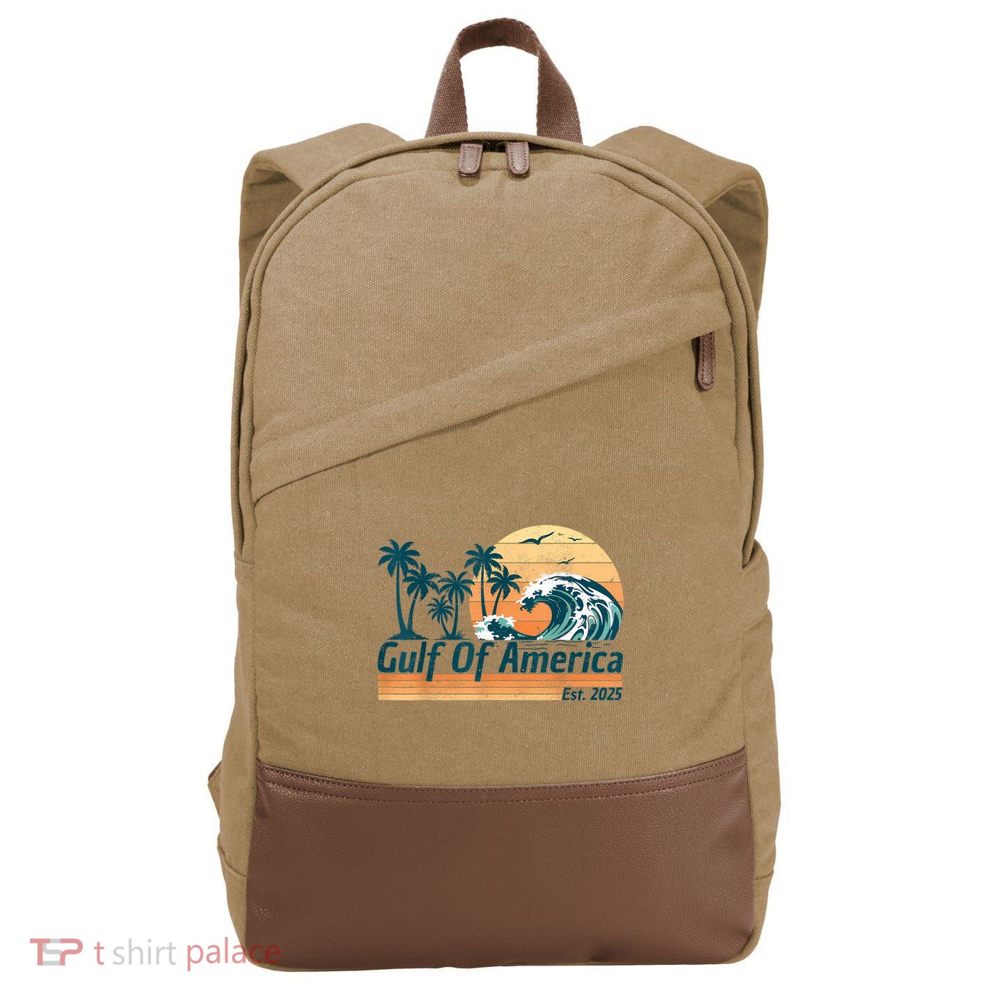 Gulf Of Us America Est 2025 Retro Vintage Beach Cotton Canvas Backpack
