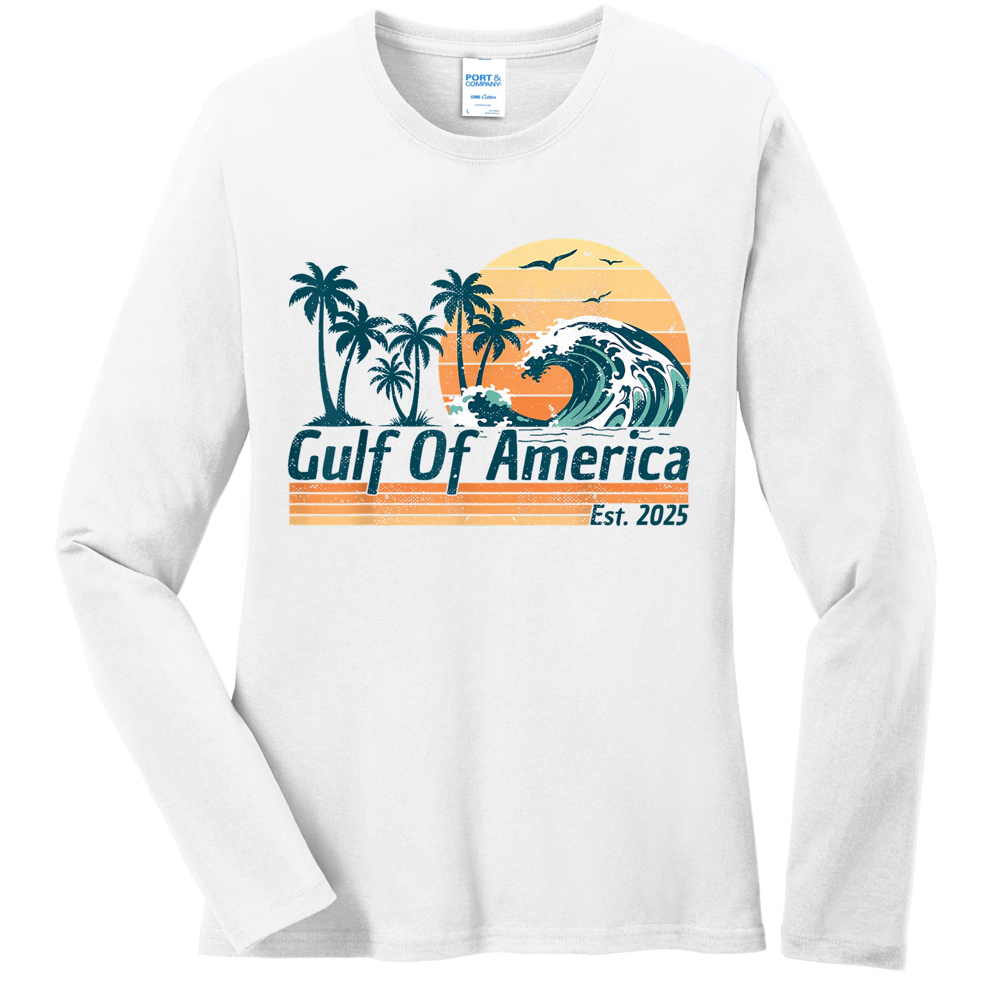 Gulf Of Us America Est 2025 Retro Vintage Beach Ladies Long Sleeve Shirt