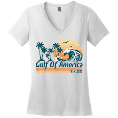 Gulf Of Us America Est 2025 Retro Vintage Beach Women's V-Neck T-Shirt