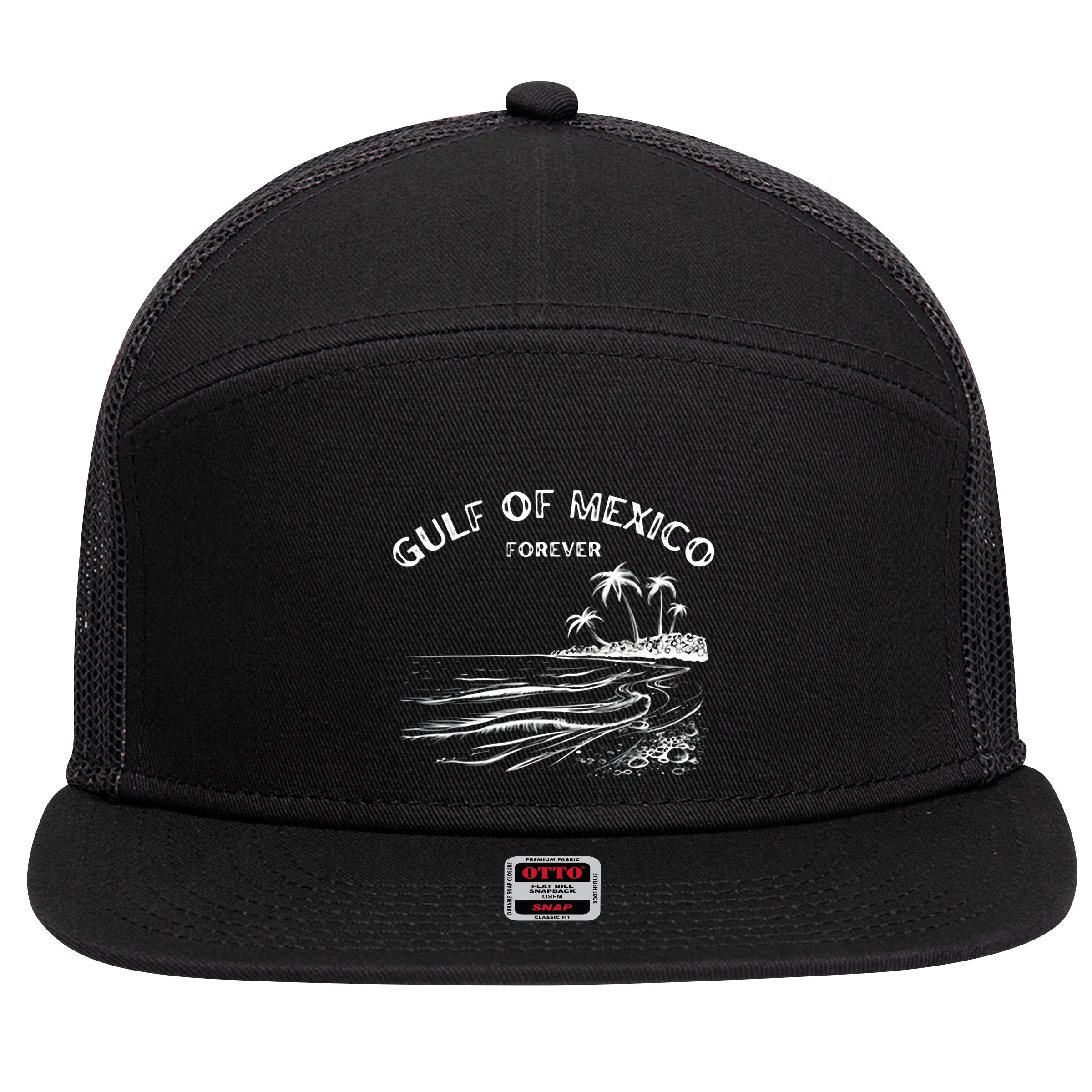 Gulf Of Usa America Funny Gulf Of Mexico Flag Map 4th July 7 Panel Mesh Trucker Snapback Hat