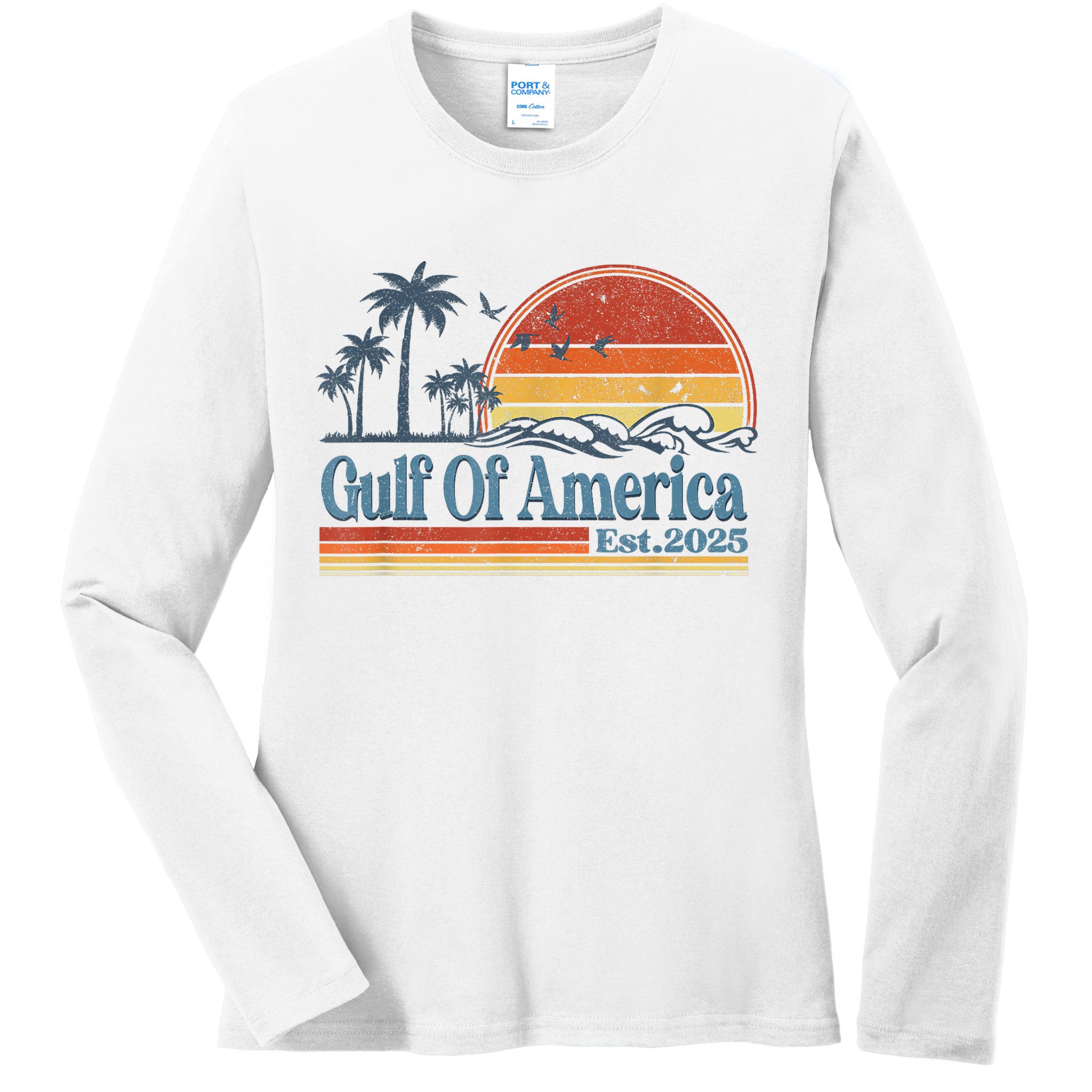 Gulf Of Us America Est 2025 Retro Vintage Beach Ladies Long Sleeve Shirt