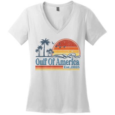 Gulf Of Us America Est 2025 Retro Vintage Beach Women's V-Neck T-Shirt