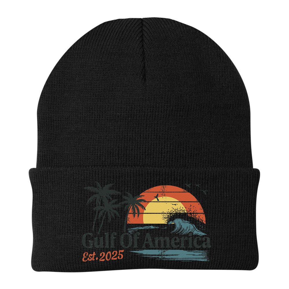 Gulf Of Usa America Est 2025 Retro Vintage Beach Beanie