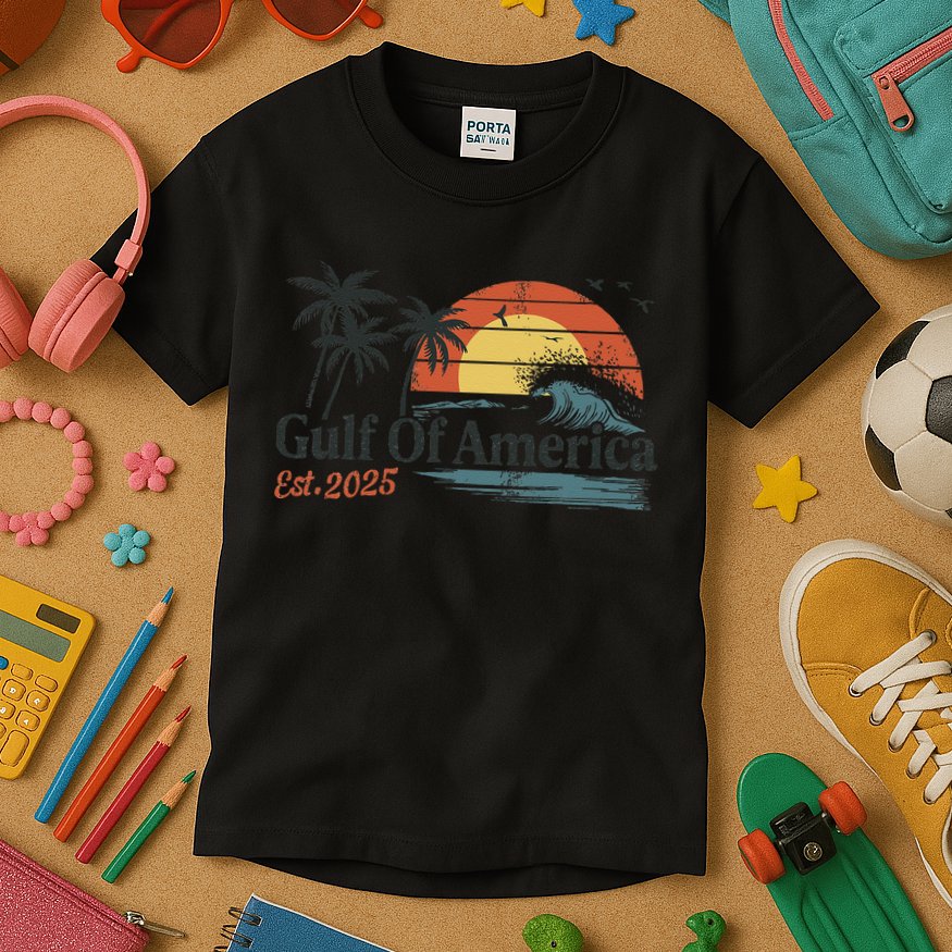 Gulf Of Usa America Est 2025 Retro Vintage Beach Kids T-Shirt