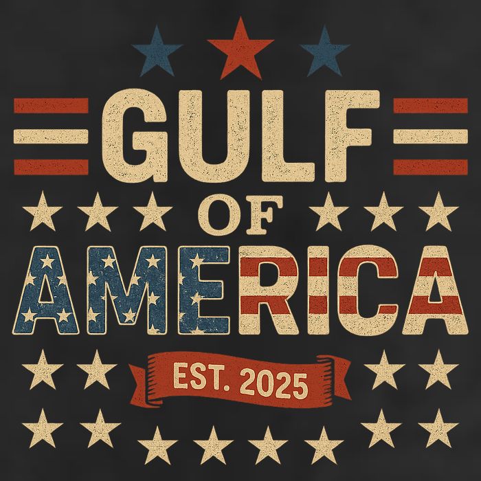 Gulf Of USA America Est 2025 American Flag 7 Panel Mesh Trucker Snapback Hat
