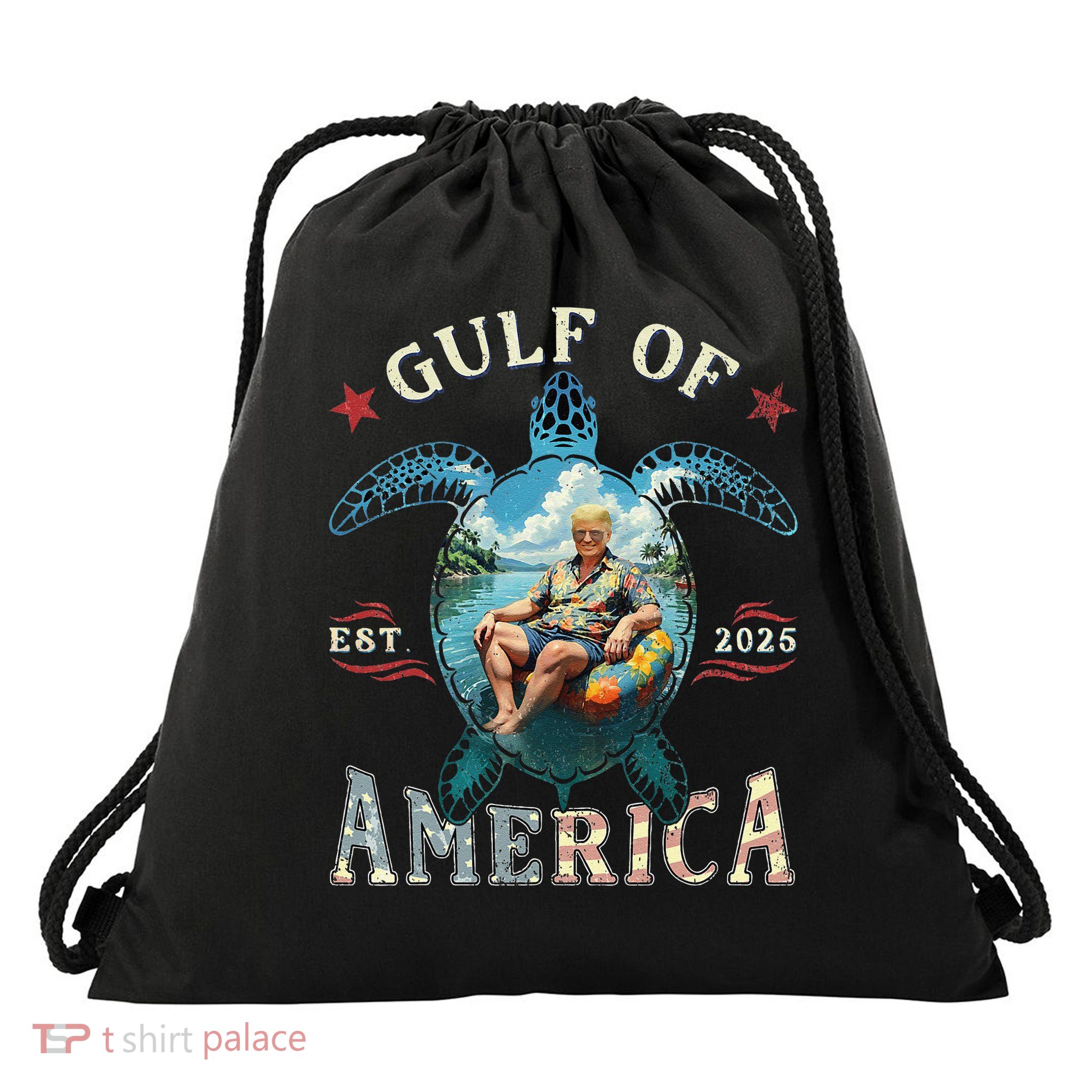 Gulf Of Us America Est 2025 Funny Turtle Drawstring Bag