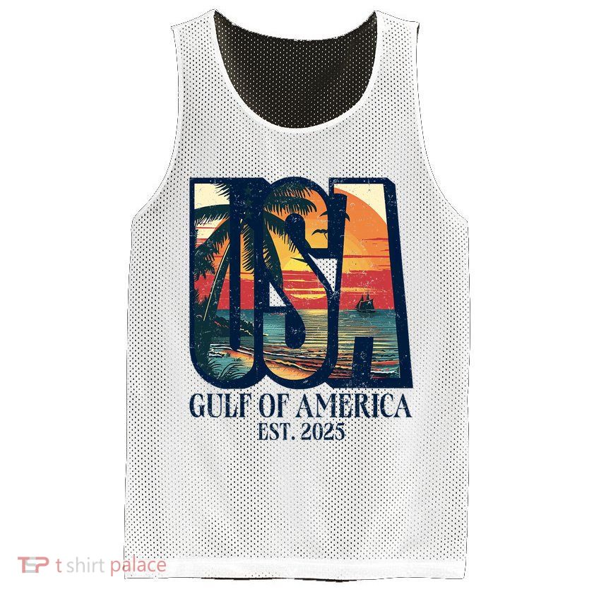 Gulf Of Us America Est 2025 Retro Vintage Beach Mesh Reversible Basketball Jersey Tank