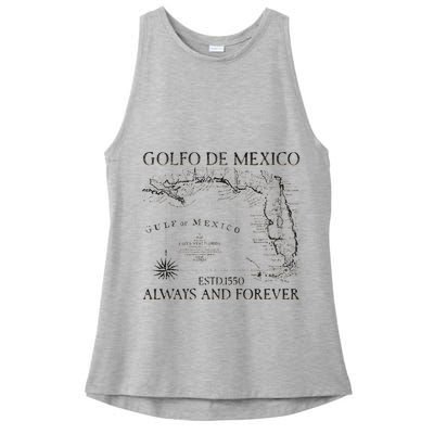 Gulf Of Usa America Golfo De Mexico Gulf Of Mexico Flag Map Long Sleeve Ladies PosiCharge Tri-Blend Wicking Tank