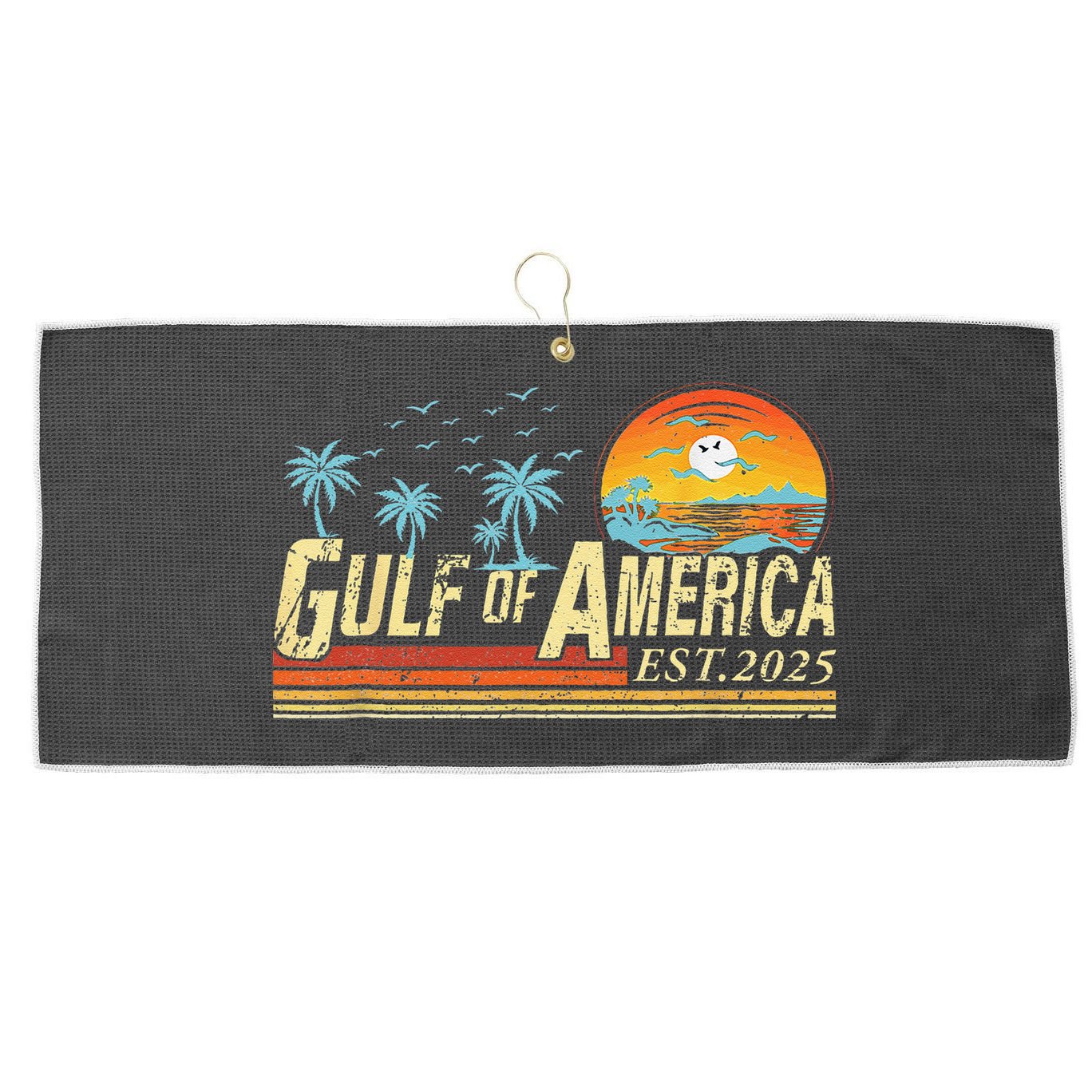 Gulf Of Usa America Est 2025 Retro Vintage Beach Large Microfiber Waffle Golf Towel