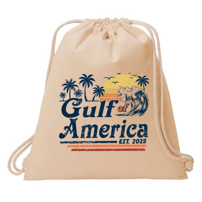 Gulf Of US America Est 2025 Retro Vintage Beach  Drawstring Bag