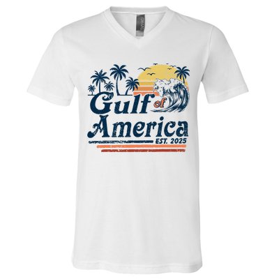Gulf Of US America Est 2025 Retro Vintage Beach  V-Neck T-Shirt