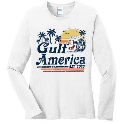 Gulf Of US America Est 2025 Retro Vintage Beach  Ladies Long Sleeve Shirt