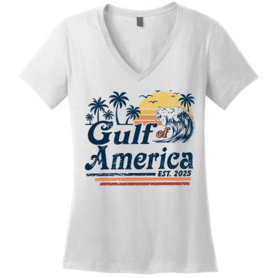 Gulf Of US America Est 2025 Retro Vintage Beach  Women's V-Neck T-Shirt
