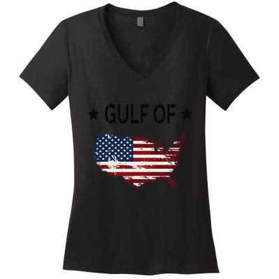 Gulf Of Usa America Funny Usa Flag Donald Trump Women's V-Neck T-Shirt