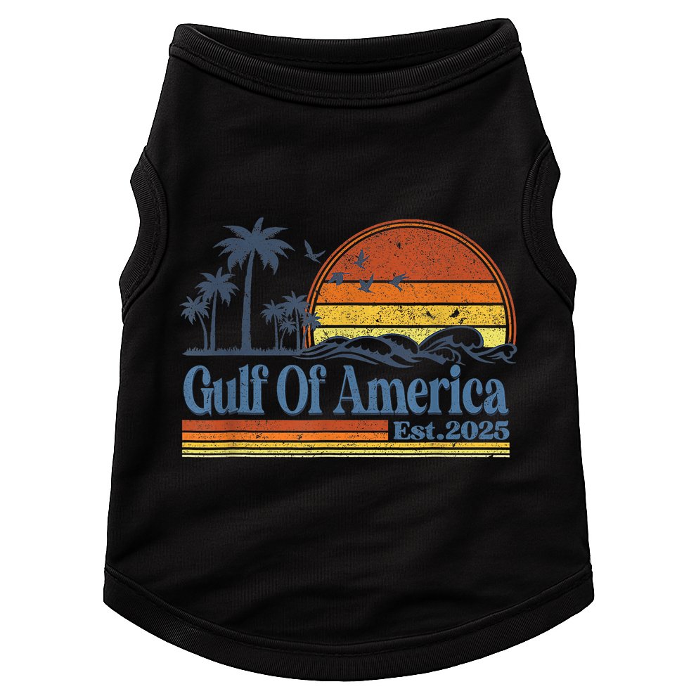 Gulf Of Us America Est 2025 Retro Vintage Beach Sunset Doggie Tank