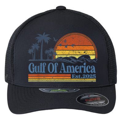 Gulf Of Us America Est 2025 Retro Vintage Beach Sunset Flexfit Unipanel Trucker Cap