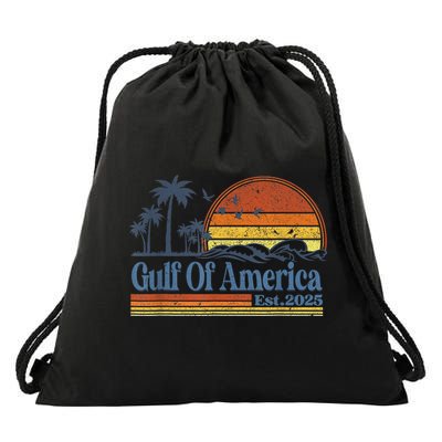 Gulf Of Us America Est 2025 Retro Vintage Beach Sunset Drawstring Bag