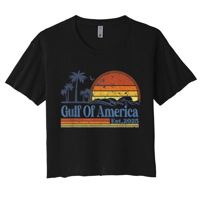Gulf Of Us America Est 2025 Retro Vintage Beach Sunset Crop Top
