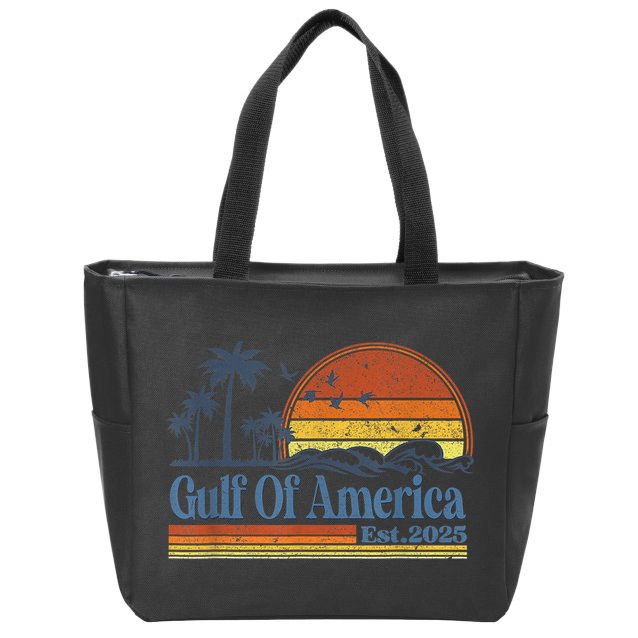 Gulf Of Us America Est 2025 Retro Vintage Beach Sunset Zip Tote Bag