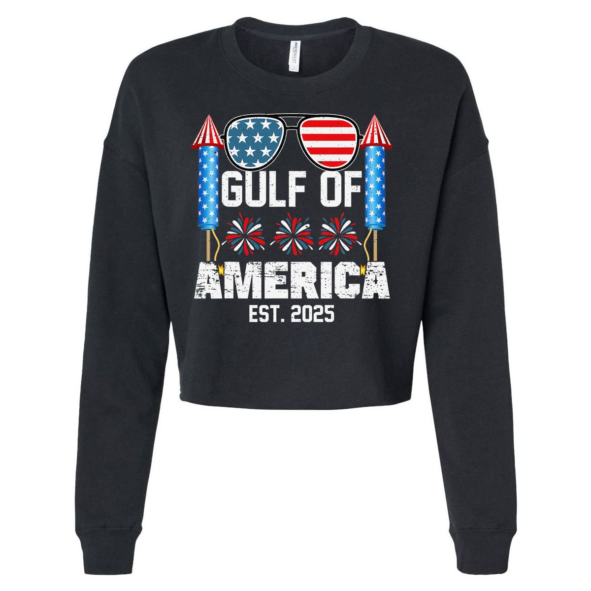 Gulf Of USA America Since 2025 4th Of July Sunglasses Cropped Pullover Crew