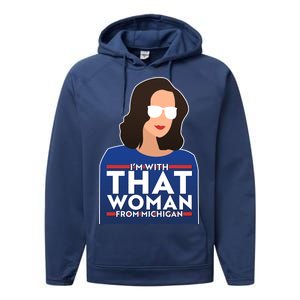 Gov Whitmer I'm With That Woman From Michigan Performance Fleece Hoodie