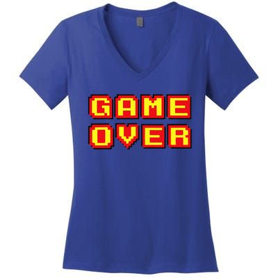 Game Over Vintage Retro Video Games Gaming Gift Arcade Women's V-Neck T-Shirt