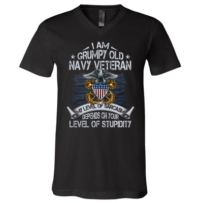 Grumpy Old Veteran Tee Pride Na Vy Sarcasm | Retired Gift V-Neck T-Shirt